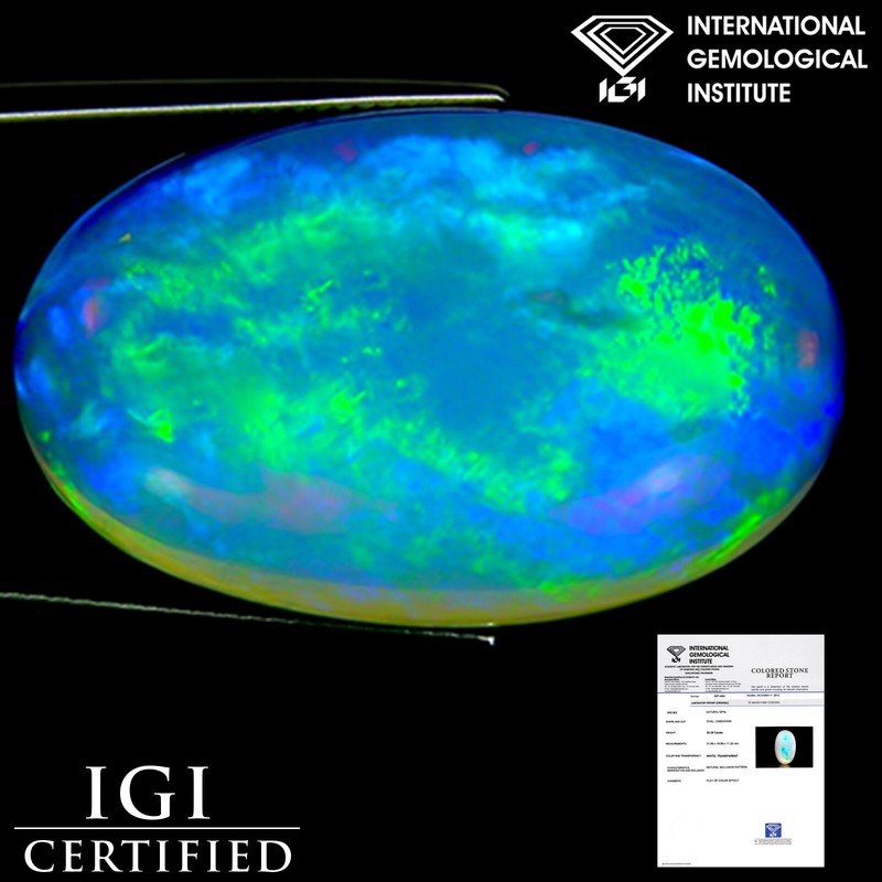 35.39 Ct IGI Certified Natural Ethiopian Opal Gemstone Oval Cabochon Cut