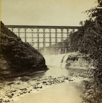USA New York Portage Bridge & Horse Shoe Falls Old Stereo Photo Anthony 1870