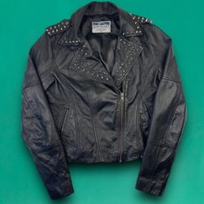 Blue Valley Vintage Leather Perfecto Studded Retro Punk Rock Biker Coat Black S