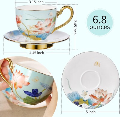 Set of 2 Bone Porcelain Coffee Cups and Saucers, Cappuccino Coffee Cups,  6.8 oz | eBay
