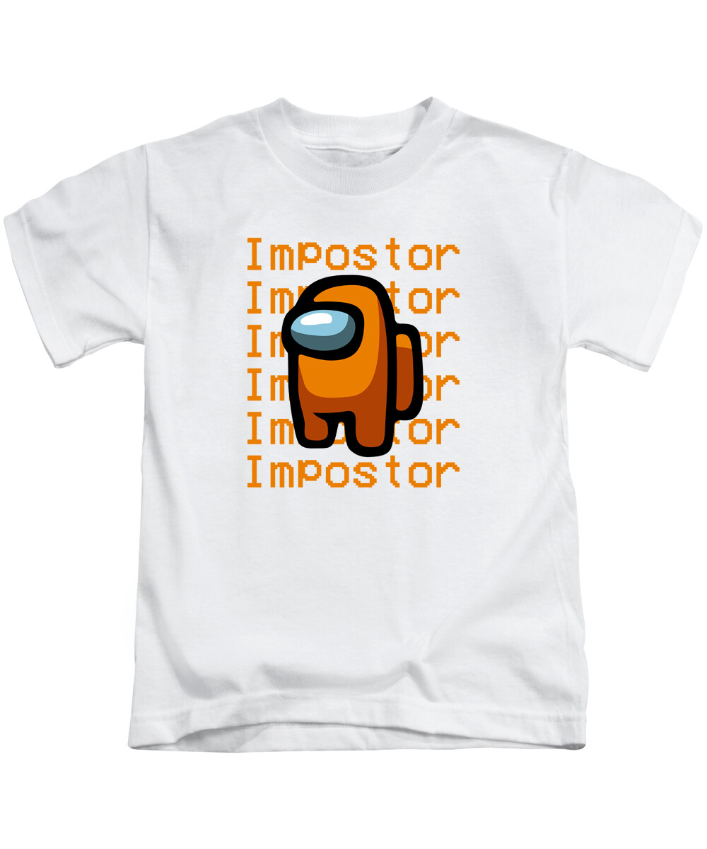 Impostor Among Us Kids T-Shirt Tee Top (Orange Print) Gaming Gamer