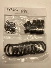 Ikea Syrlig 102.172.40 Curtain Ring with Clips and Hooks Black 10 Pack
