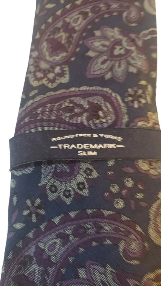 Nuevo con etiquetas Corbata RoundTree & Yorke Marca de Lujo Delgada Azul Paisley Iglesia de Negocios Foto 4 de 4
