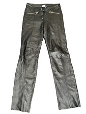 Wilsons Leather Maxima Blk Genuine Leather Zipper Pocket Pants Women's 4 Raw Hem