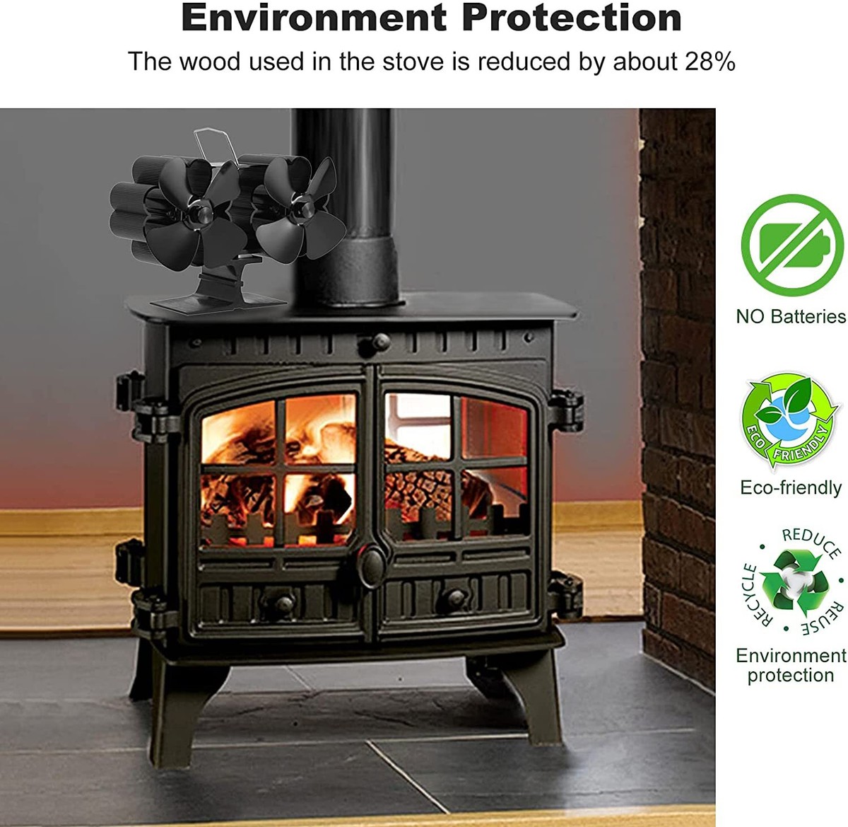8 Blade Dual Head Quiet Heat Powered Wood Stove Fan Furnace for Wood Burner  880g | eBay
