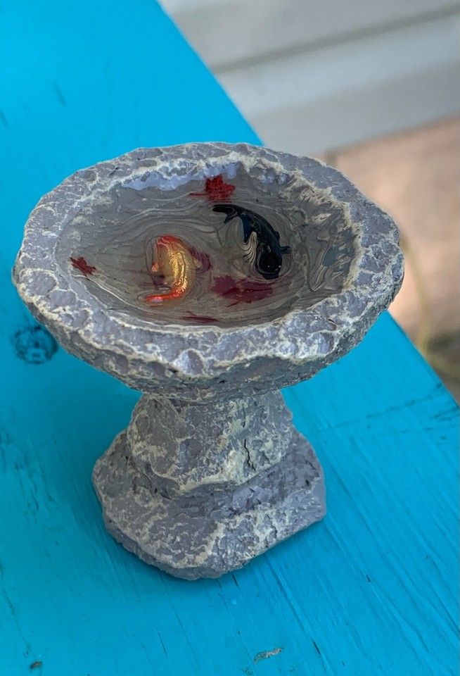 Miniature Dollhouse Birdbath Pond with Koi fish Artisan handmade 112