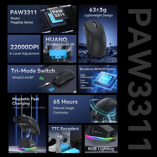 ATTACK SHARK X11 Gaming Mouse PixArt PAW3311 ,BT/2.4G Wireless/Wired, 22000 DPI - Picture 22 of 55