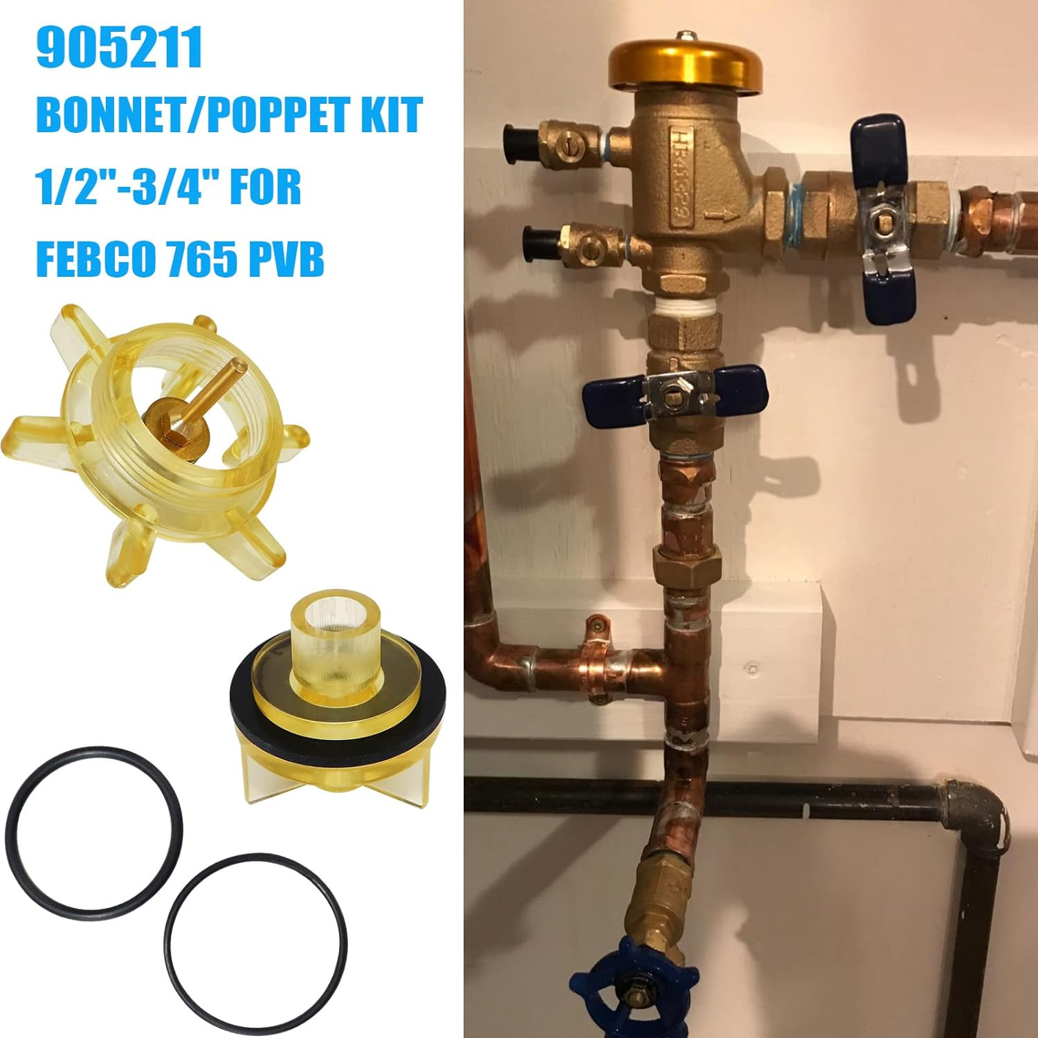 905-211 1/2"-3/4" Bonnet and Poppet Assembly Repair Kit,Fits for Febco PVB Model