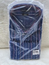 Paul Fredrick Men s Collar Dress Shirt 20-35 Blue/Pink Striped Classic Fit New