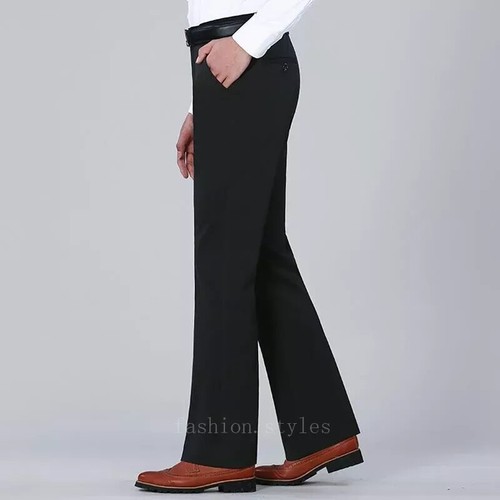 Men Slim Bell Bottom Flare Pants Retro 70s Stretch Dress Long Formal Trousers - Bild 13 von 28