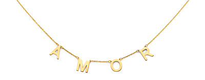14K massives Gold AMOR Buchstaben Halskette 1,88 Gramm Liebesbrief Valentinstag 17'' + 1''