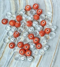 Glass Beads for Jewelry Making 8mm Round Pearl Crystal Bulk White Orange 160 pc