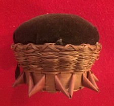 Antique Native American Basket form Velvet Pin Cushion  19th c. Hand Made Woven
