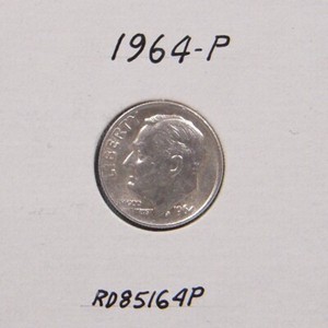 1964-P Roosevelt dime and 1964-D Roosevelt dime, 90% silver dimes.