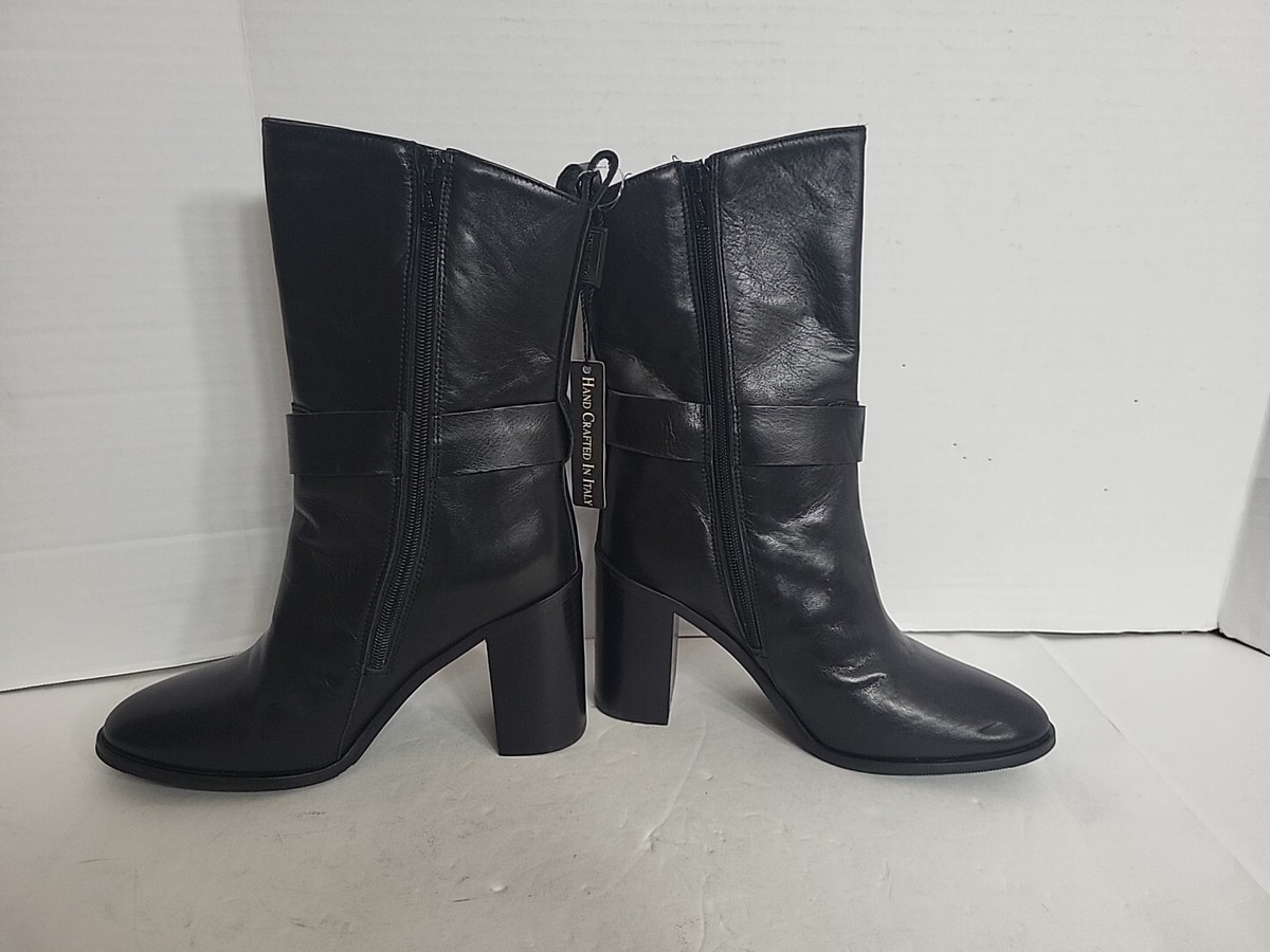 NAPOLEONI Italy Vitello Black Leather Mid Shaft Boots, 6.5 New