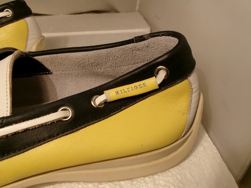 Vintage Tommy Hilfiger Square Toe Loafers Shoes Men Size 11 ? Yellow Blue Italy - Picture 9 of 11