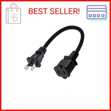 1ft Toptekits Short US Power Polarized Extension Cable Cord US AC 2-Prong Male/F