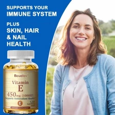 Vitamin E 450 MG, 120 Caps - Supports Immune System & Skin Nutrition