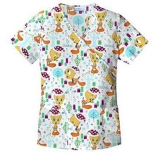 Looney Tunes Christmas Holiday Short Sleeve Scrubs Shirt Women Size S XXL XXXL