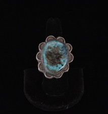 Vintage Navajo Nickel Silver Ring - Large Turquoise Stone - Sz 7.5 - 1.5" Tall