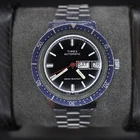 Vintage Timex Automatic Day-Date Diver Style Blue Bezel Mens Watch Runs
