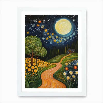 Moonlight In The Meadow Art Print F Framed Wall Art Poster Canvas Print Picture