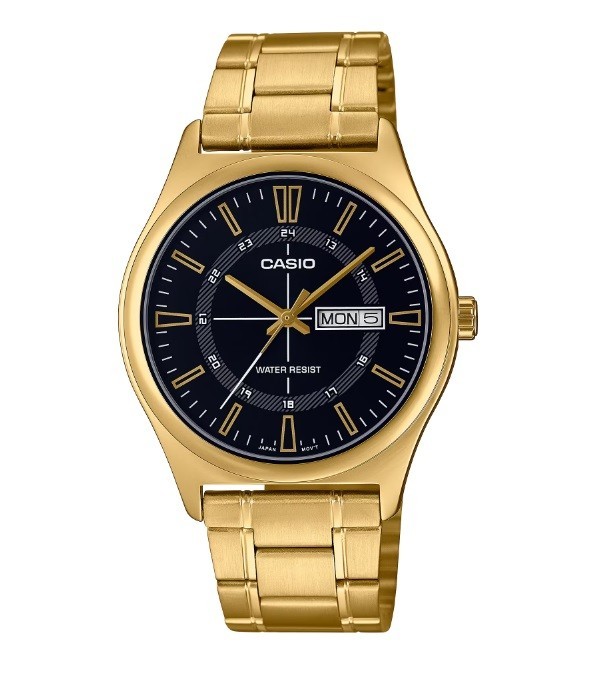 Orologio CASIO mod.MTP-V006G-1C Uomo in acciaio Gold DayDate con quadrante Nero