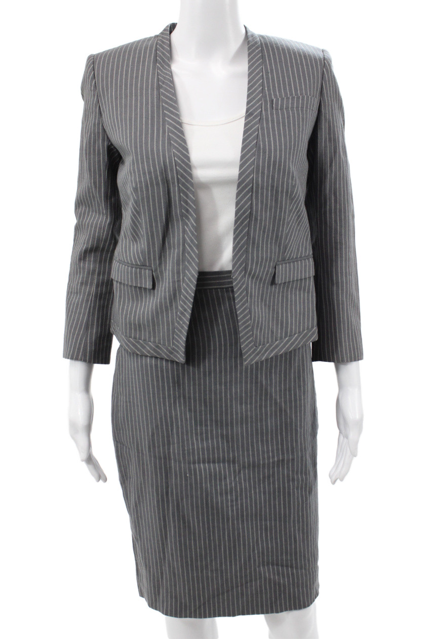 J Crew Womens 2 Piece Striped Wool Linen Suit Gray 3/4 Sleeve Zip Size 0Free Shipping in US $100+ Orders | $6.95 Orders Below