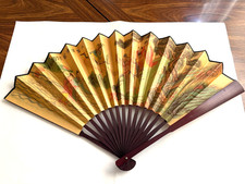 Vintage Large Chinese Wall Art Fan eight Immortals Crossing Sea Hand Painted