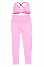 Women’s Pink Ribbed Stretch Bra & Leggings 2pc Athleisure Set Size M