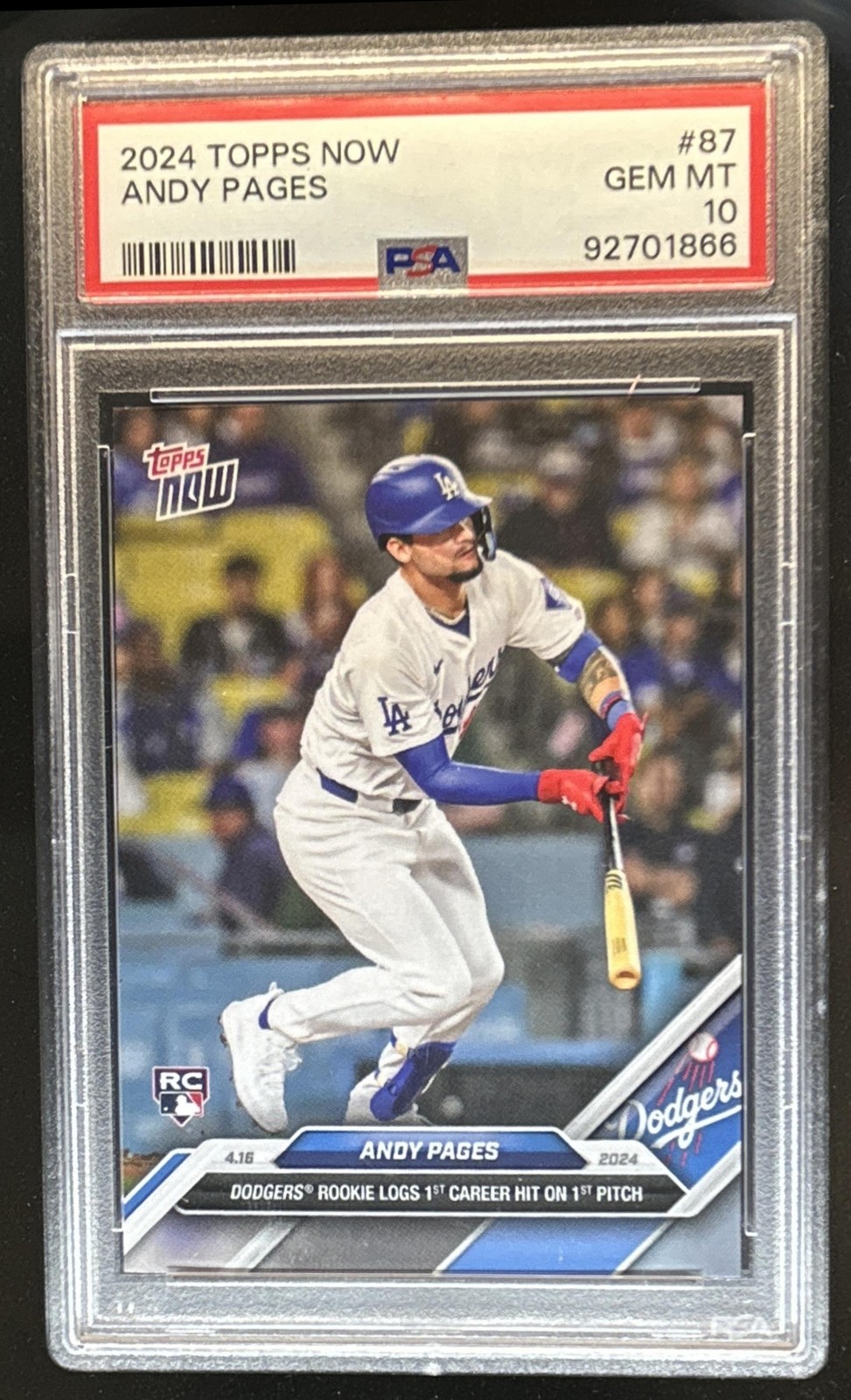 2024 Topps Now Andy Pages RC Rookie #87 Dodgers PSA 10 GEM MINT GEM MINT