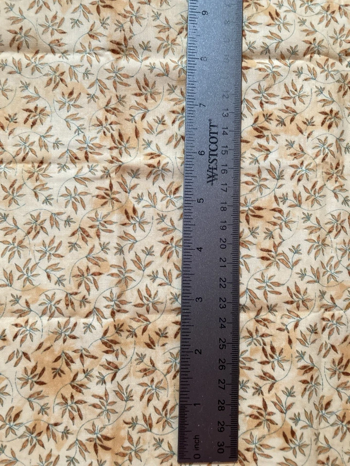 Leaf Vine Lt Yellow Tan Green Susan Winget Fabric Scrap 13.5" x 2 Yards - Image 2 of 3