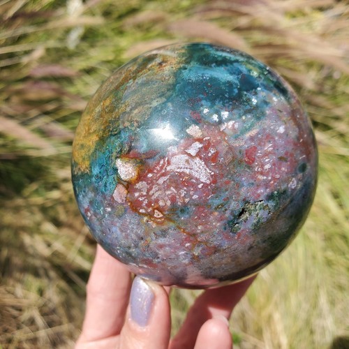 Ocean Jasper Healing Sphere Orb Color Fiesta Party Marine Jasper Ball | A Grade - Foto 6 di 10