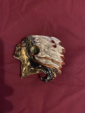 American Indian With Headdress Belt Buckle Vintage 1976 Serial Number 350