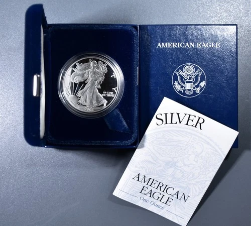 2002-W $1 AMERICAN SILVER EAGLE PROOF  1 oz .999 GEM PROOF w/OGP & COA  A6765