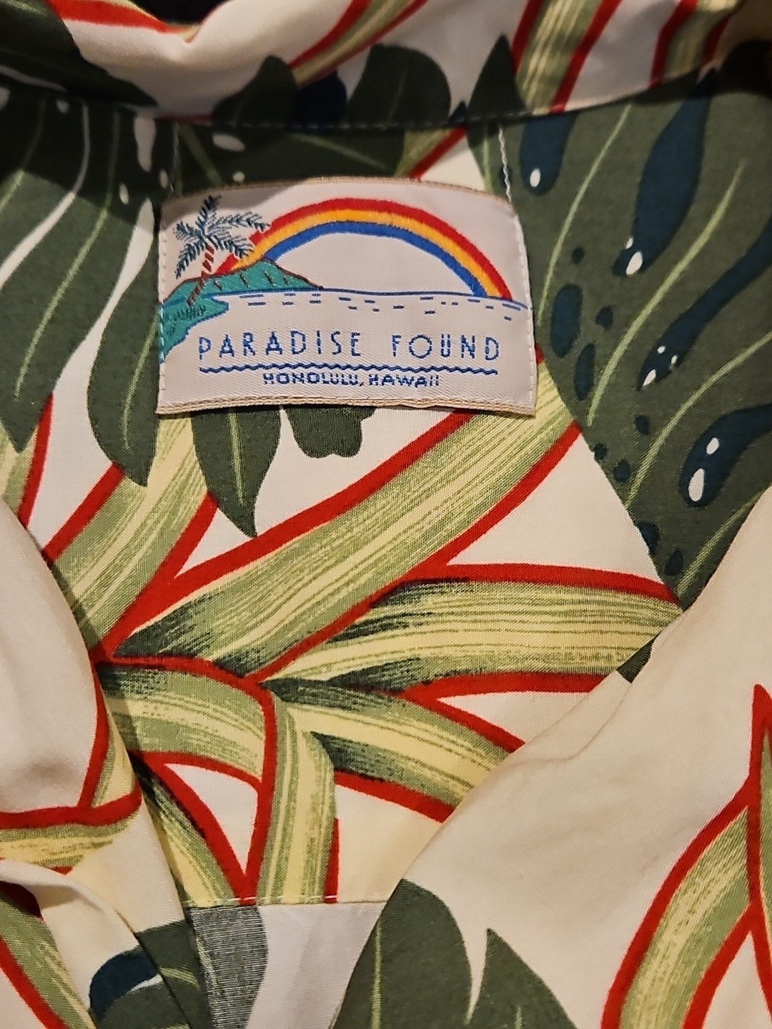 Vintage Mens Paradise Found Hawaiian Aloha Monstera Leaf Pattern Size XL