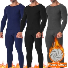 Men Thermal Underwear Set Fleece Lined Long Johns Top & Bottom Base Layer Soft