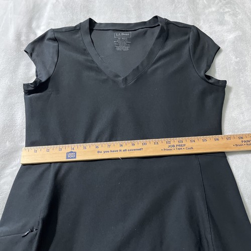 LL Bean Kleid Damen M schwarz V-Ausschnitt Kurzarm Stretch Strickpullover Reißverschlusstasche - Bild 6 von 12