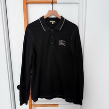 Burberry London Black Long Sleeve Polo Shirt Embroidered Logo Men's L