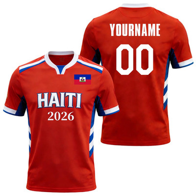 Haiti W- Cup 2026 Soccer Jersey Custom Name Number Mesh V-Neck T-Shirt
