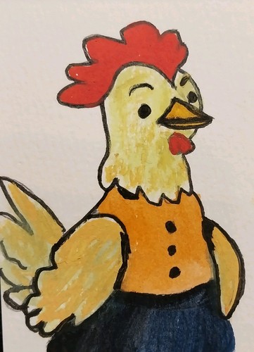 ACEO Painting Original Card 3.5X2.5 ATC Folkart Chicken Animals Art GAT