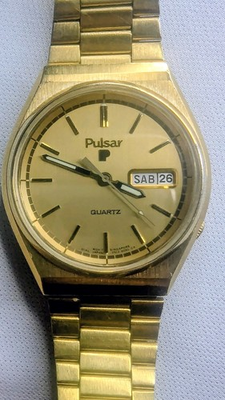#ad Sweet 1980 Pulsar Y513 6059 Men#x27;s Gold Plated Dress Watch 11 26 1980 B day Gift $82.00