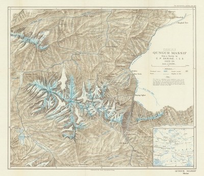 Ostpamir. Qungur/Kongur Massiv, Xinjiang, China. RGS/C. P. Skrine 1925 Karte