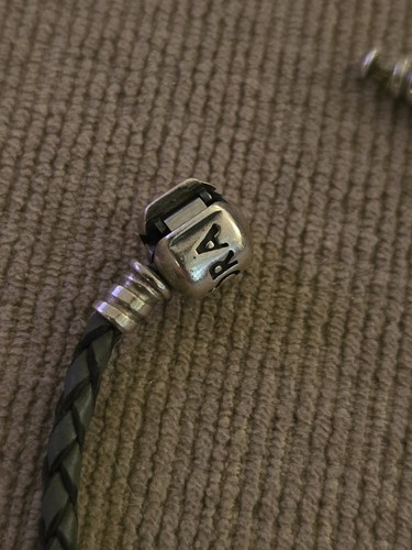 Pandora Sterling Silver 925 Black Leather Cord Bracelet 7" - Picture 2 of 8