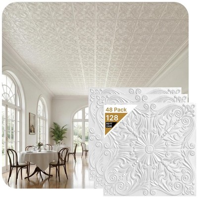 À LA MAISON CEILINGS R139 Spanish Silver Foam Glue-up Pack of 48, Plain White 