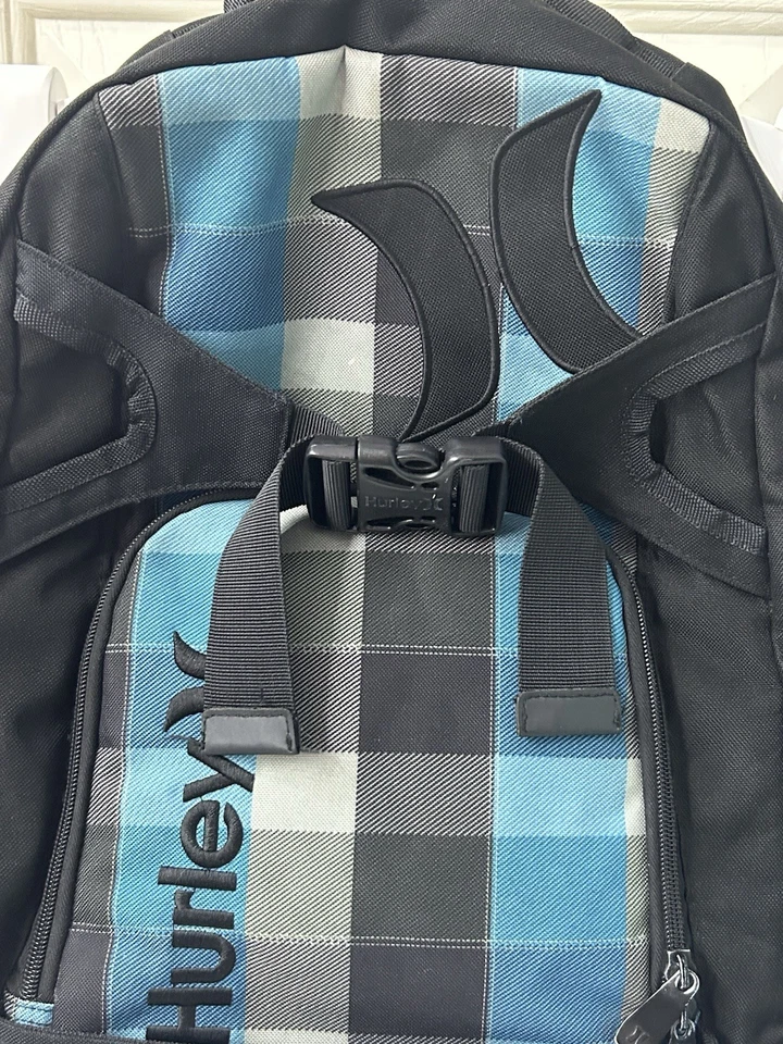 Mochila escolar Hurley azul negra a cuadros Honor Roll bolsa de libros de monopatín Foto 3 de 4