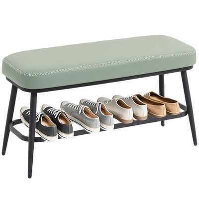 Schuhbank grün PU Leder 82x31x45cm 7cm Polster Metallgestell 4-Schuh Regal Sitz