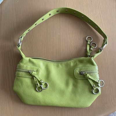 Y2K Lime Green Baguette Shoulder Bag Cyber Pop Punk 2000 Tassel Pull Rings