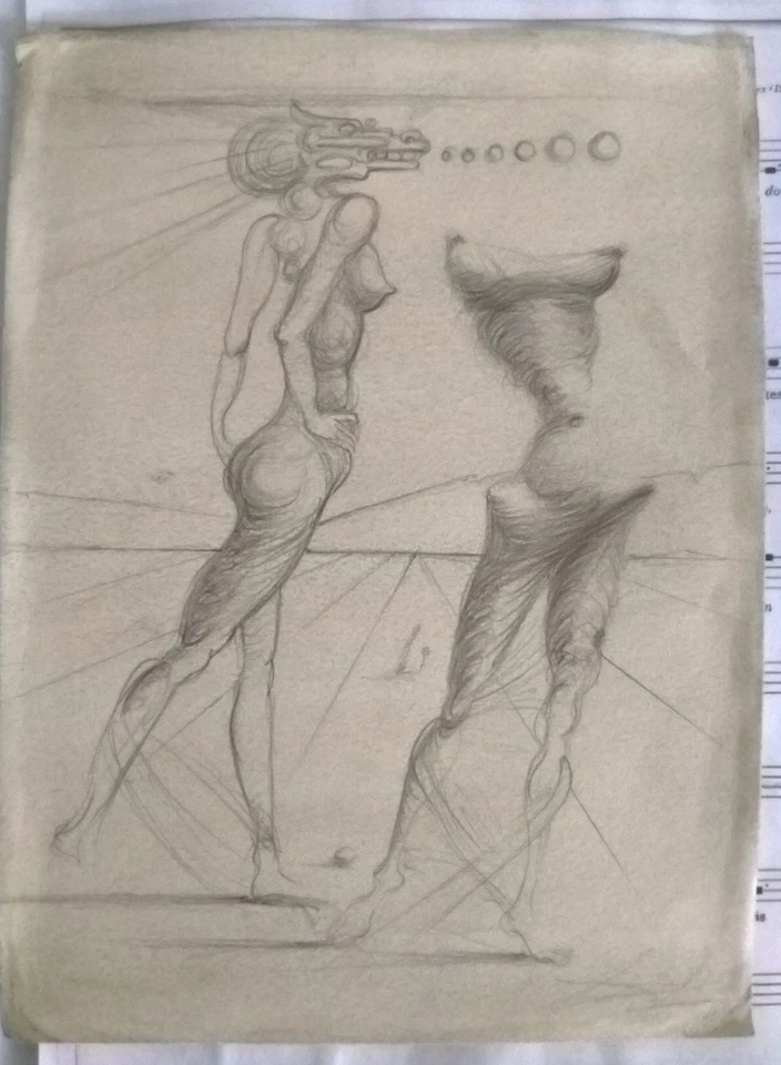 Salvador Dalí's Surrealist Drawing Original Hand Sketch on Paper Signed - Image 2 of 4