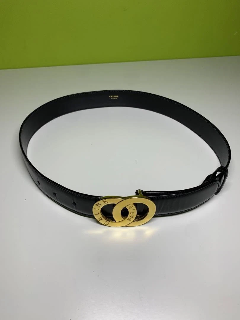 Ceinture CELINE en cuir noir avec boucle dorée pour femme du Japon i12595